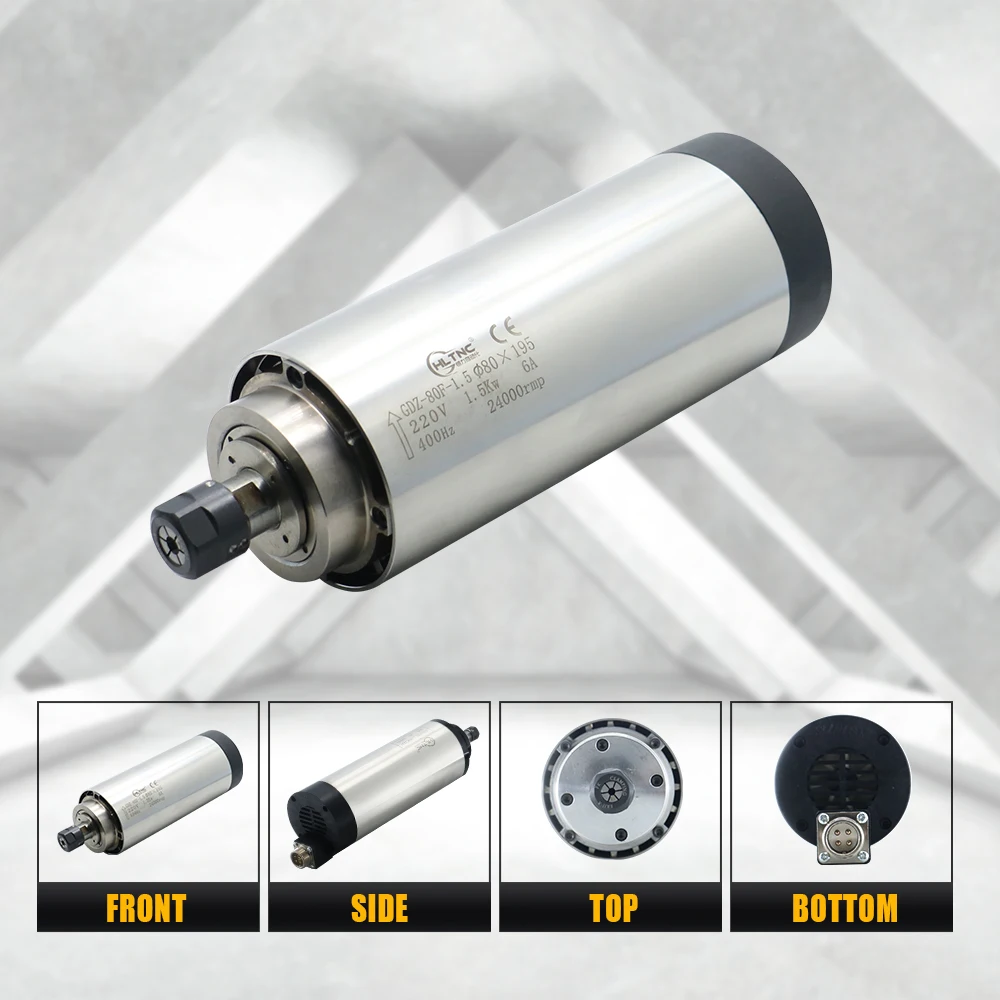 Motore mandrino per fresatura metalli HLTNC ad alta velocità 24000 giri/min raffreddato ad acqua ad aria 2.2kw ER20 per motore mandrino CNC per fresatura CNC