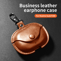 Luxury Retro Leather Cover For Realme Buds T300 Case  Business Earphone Cases For Realme buds T300 Headset Shell Funda With Hook