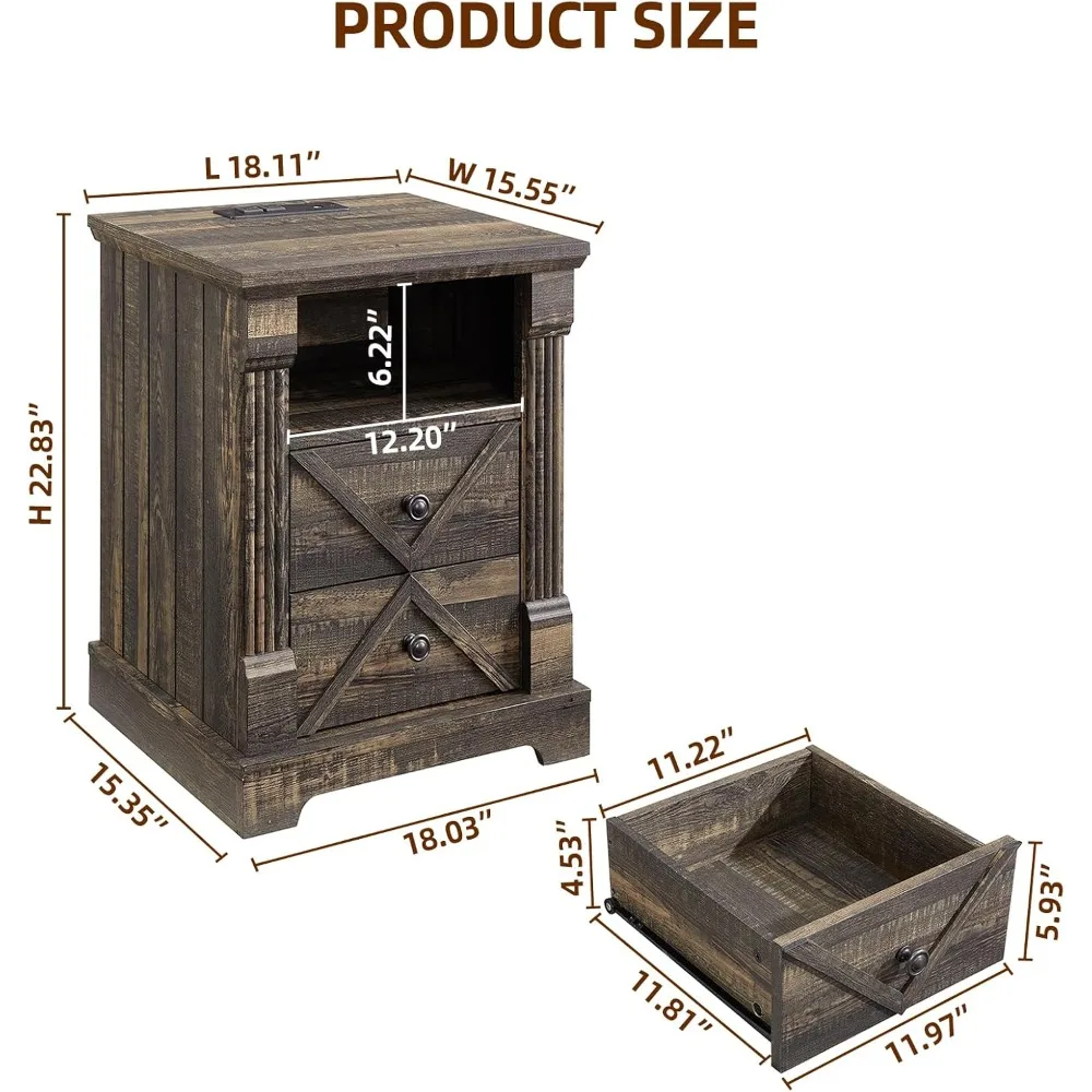 منضدة على طراز المزرعة الحديثة مع منفذ شحن، وطاولة جانبية خشبية ذات درج مزدوج، ولمسة عمود روماني لمساحات المعيشة