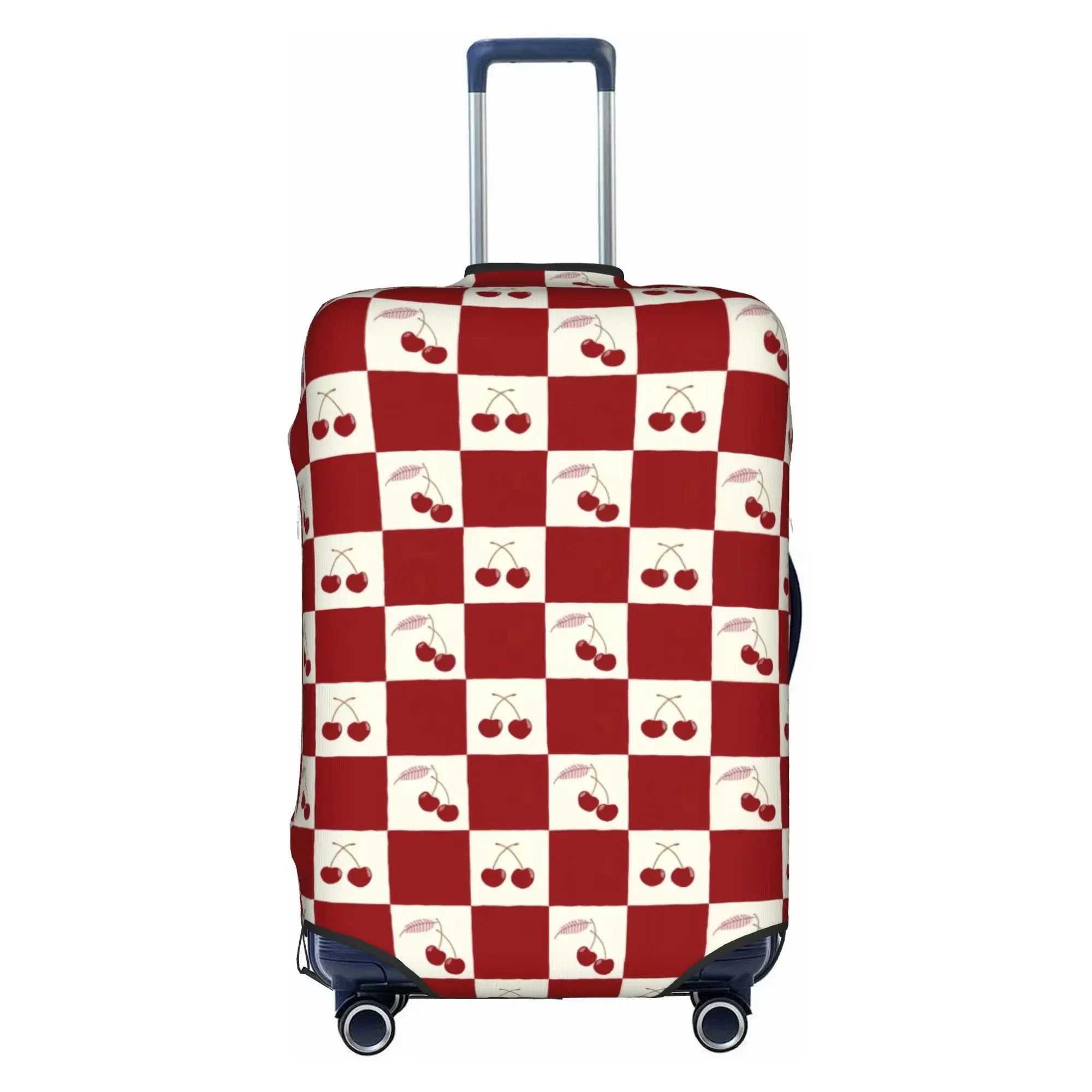 Cherry Floral Blue Plaid Print Luggage Cover Elastic Suitcase Protector Dustproof Anti Scratch Travel