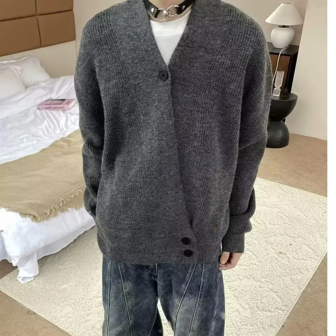 

Мужской вязаный кардиган свободного кроя в китайском стиле, повседневная верхняя одежда из полиэстера для зимнего сезона, открытый кардиган в стиле Lazy Sle