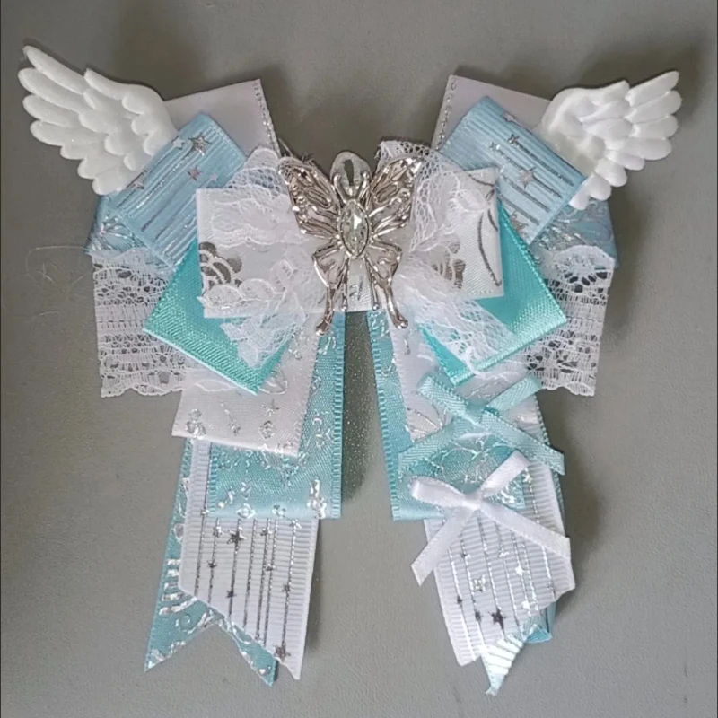 Women's Collar Flowes Ribbon Wings Rhinestone Bows Anime Bag Pendant Concert Hand Lamp Stick Accessories Lolita Bow Ties Hairpin