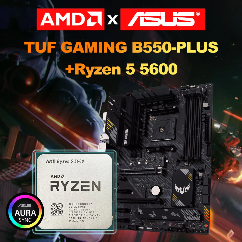 AMD-placa base Ryzen 5 5600 R5 5600 + TUF GAMING B550M PLUS, procesador de juegos, Socket AM4, 6 núcleos, 12 hilos, 65W, DDR4