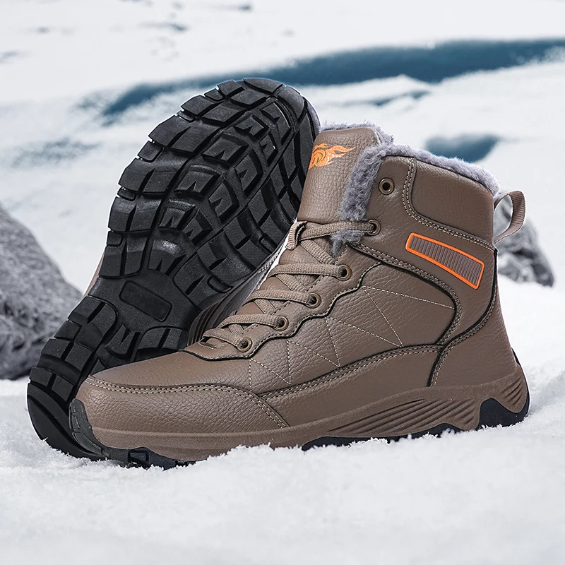 Men\'s Boots Winter 2024 New Outdoor Waterproof Warm Cotton Shoes Men Thick Soled Plush Boot Ankle Snow Boots Non-slip Sneakers ﻿