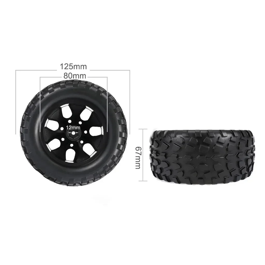 4szt 125mm Gumowe opony i felgi 1/10 RC Monster Truck 12mm Hex z nylonowymi nakrętkami zabezpieczającymi 4mm do Trxs Himoto HSP HPI Redcat