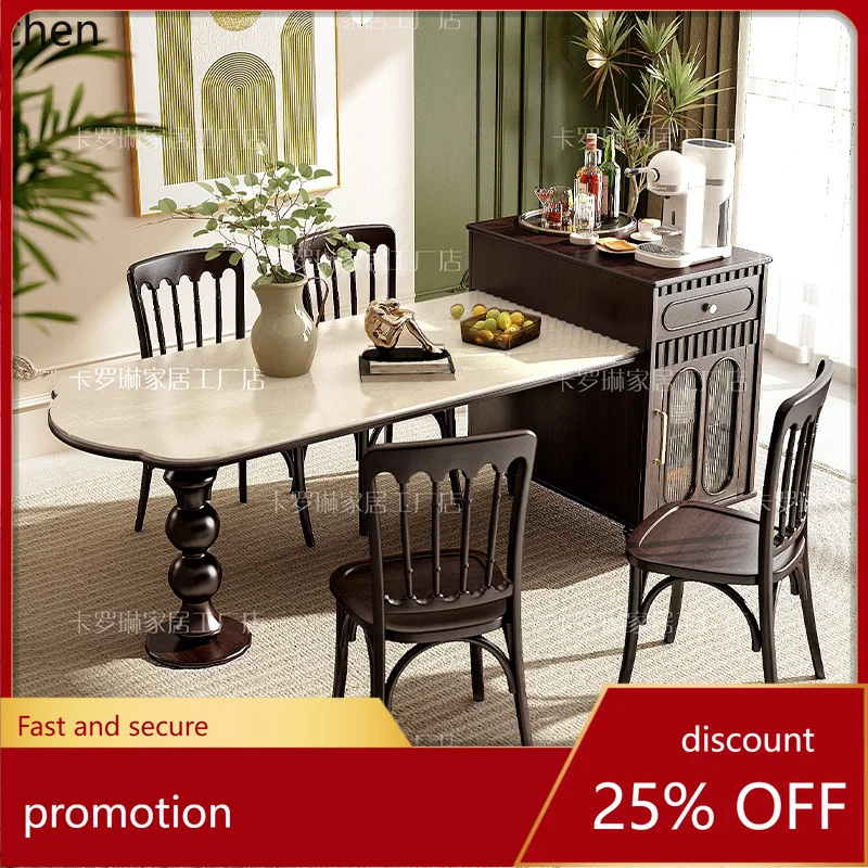 

CZ light luxury rock slab island dining table integrated household retro wind retractable guide table