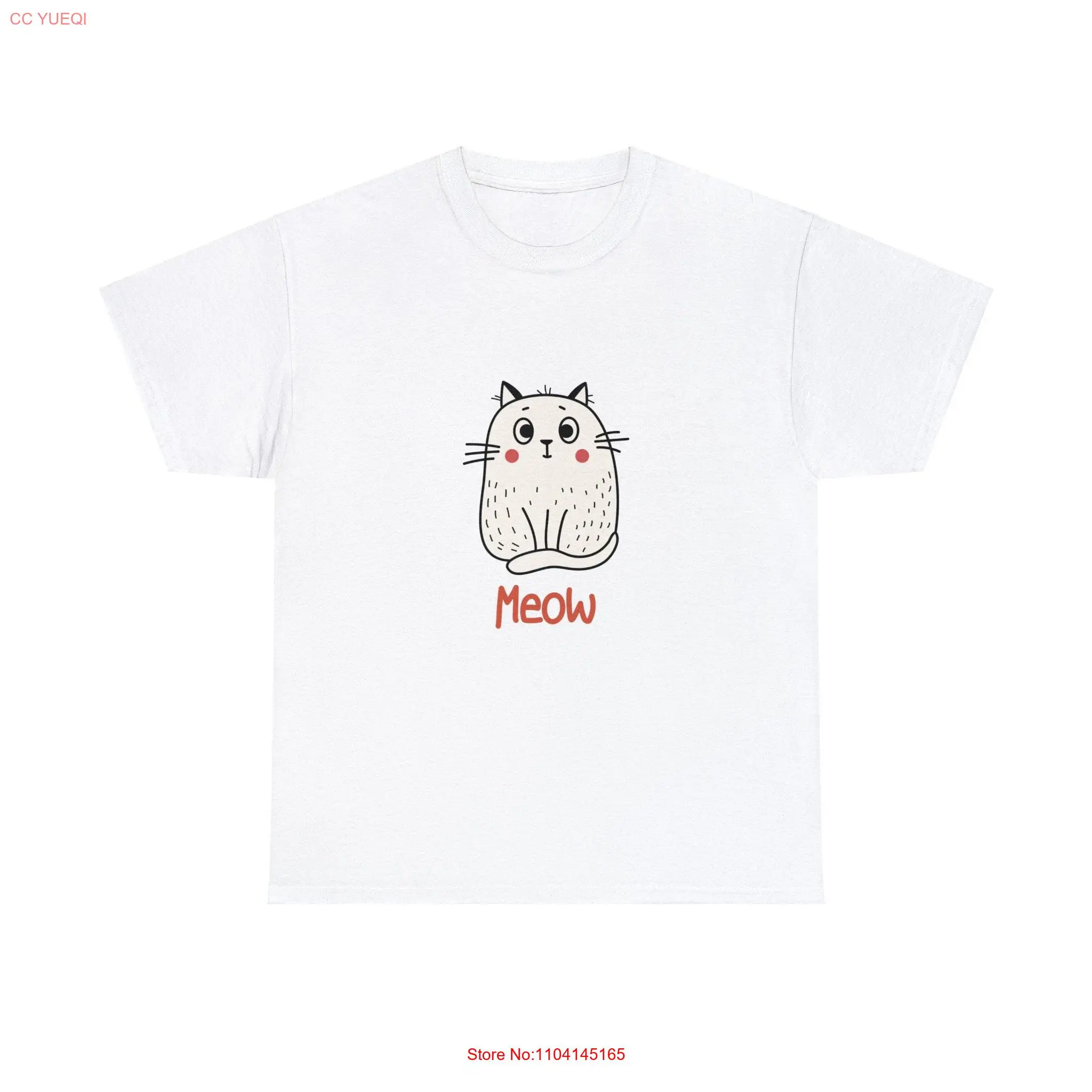 Meow No 2 Heavy Cotton T Shirt Unique Art Print Handmade  long or short sleeves