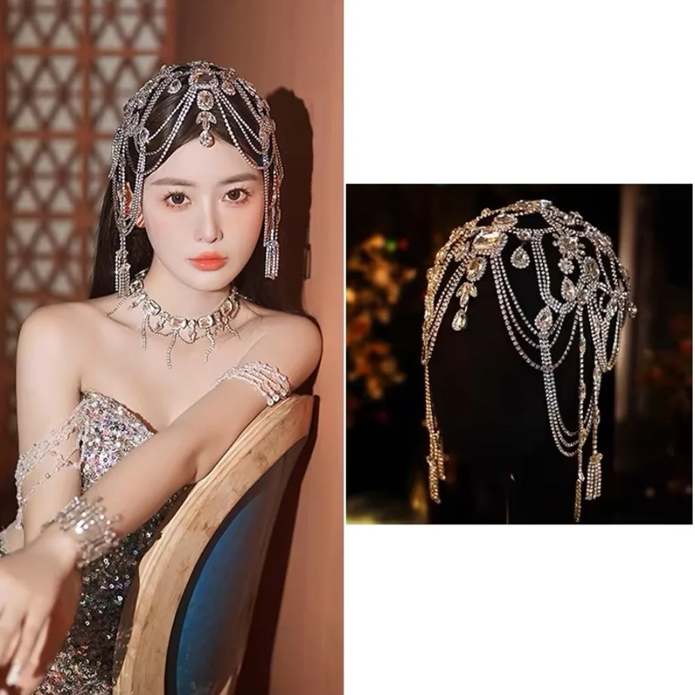 Luxury Wedding Headpiece Tassel Crysta Hair Vine for Bride Elegant Headwear Alloy Flower Weding Party Hair Crown  Accessories