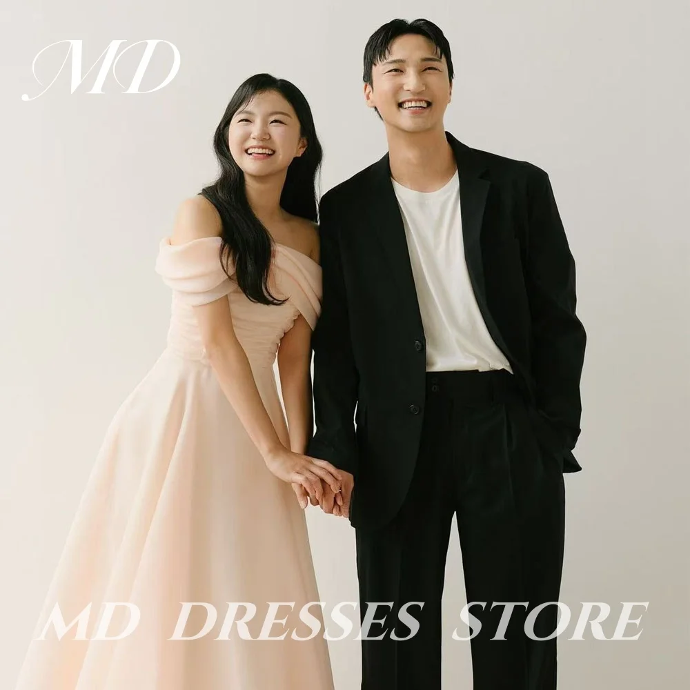 MD 2025 Simple A-line Blush Pink Wedding Dresses Chiffon Off The Shoulder Floor-Length Korea Photo shoot Bride Gowns Customized