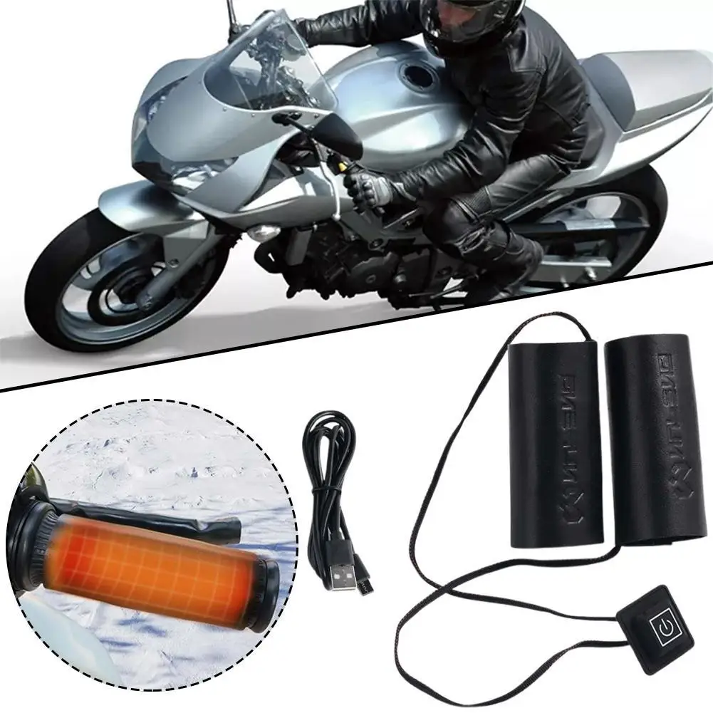 Motorcycle Electric Heating Handle Cover USB Charging Three Speed Adjust Temperature Winter Warmth Heated Motorbike Handlebars