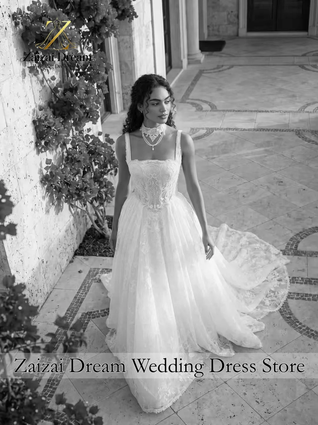 Customzied Luxury Lace Wedding Dress Square Neck Bridal Gown Spaghetti Straps A Line Princess Wedding Dresses Vestido De Novia