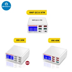 QC3.0 USB Charger Hub with 6 Ports Digital Display Desktop Mobile Phone Charger Smart Fast Charging for Smart Phones Tablet PC