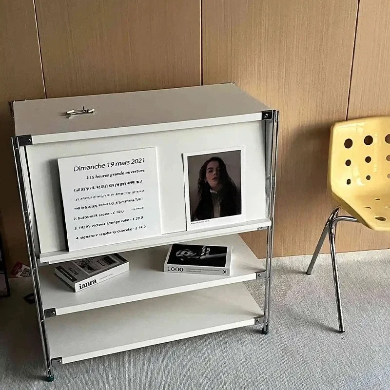 Flip door storage cabinet pole, floor magazine cabinet, small apartment sofa side cabinet