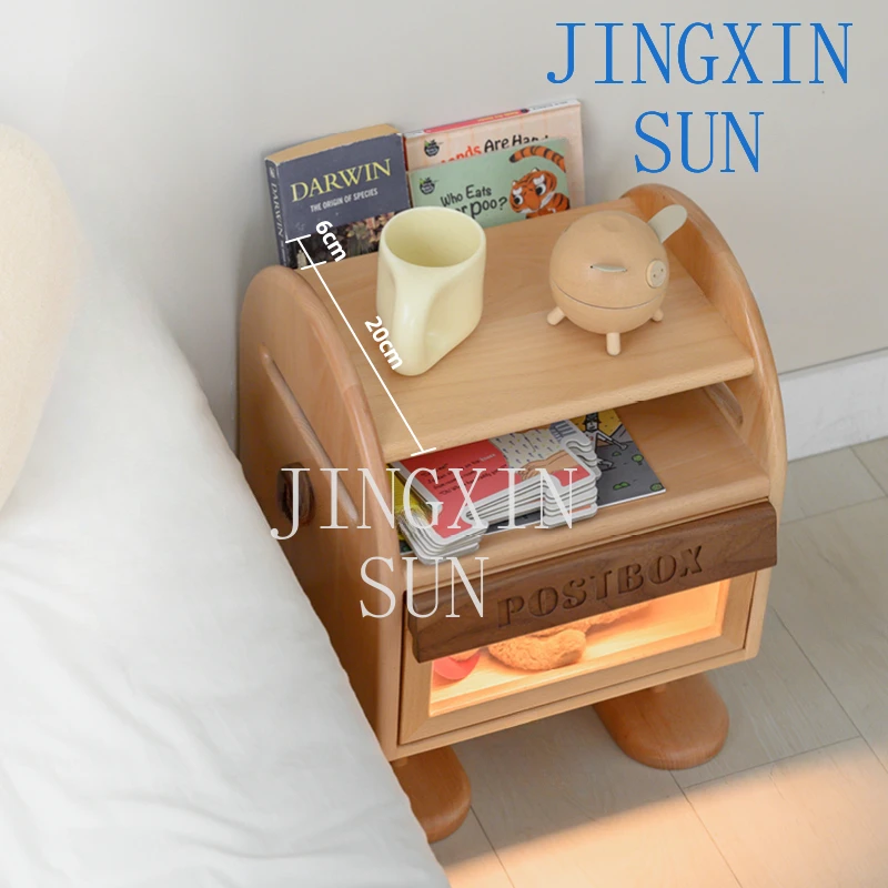 Mailbox bedside table, bedroom storage t, children's creative cartoon solid wood bedside storage