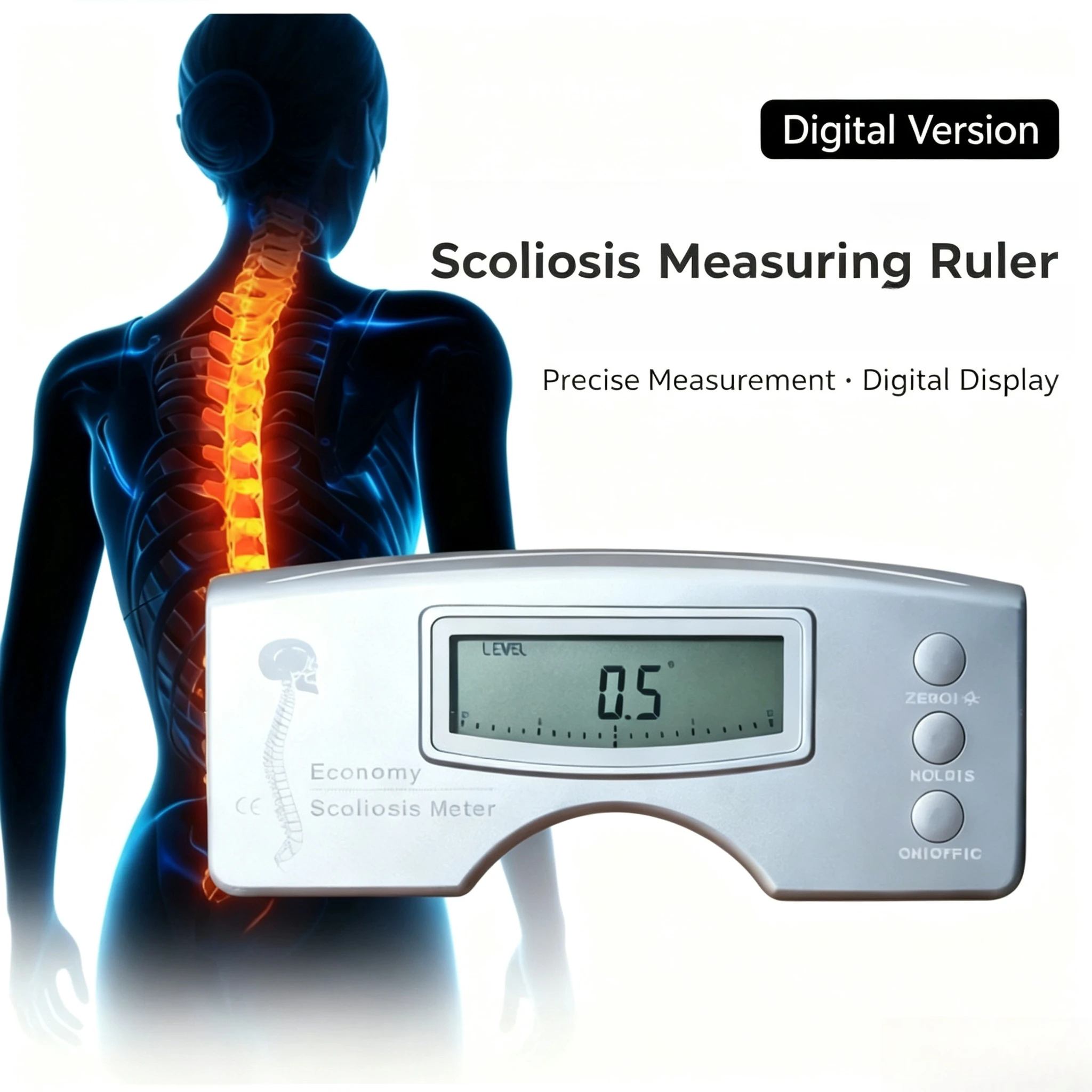 Digital Scoliosis Ruler - Electronic Scoliometer with Digital Display for Spine Curvature Screening & Rehab Assessment