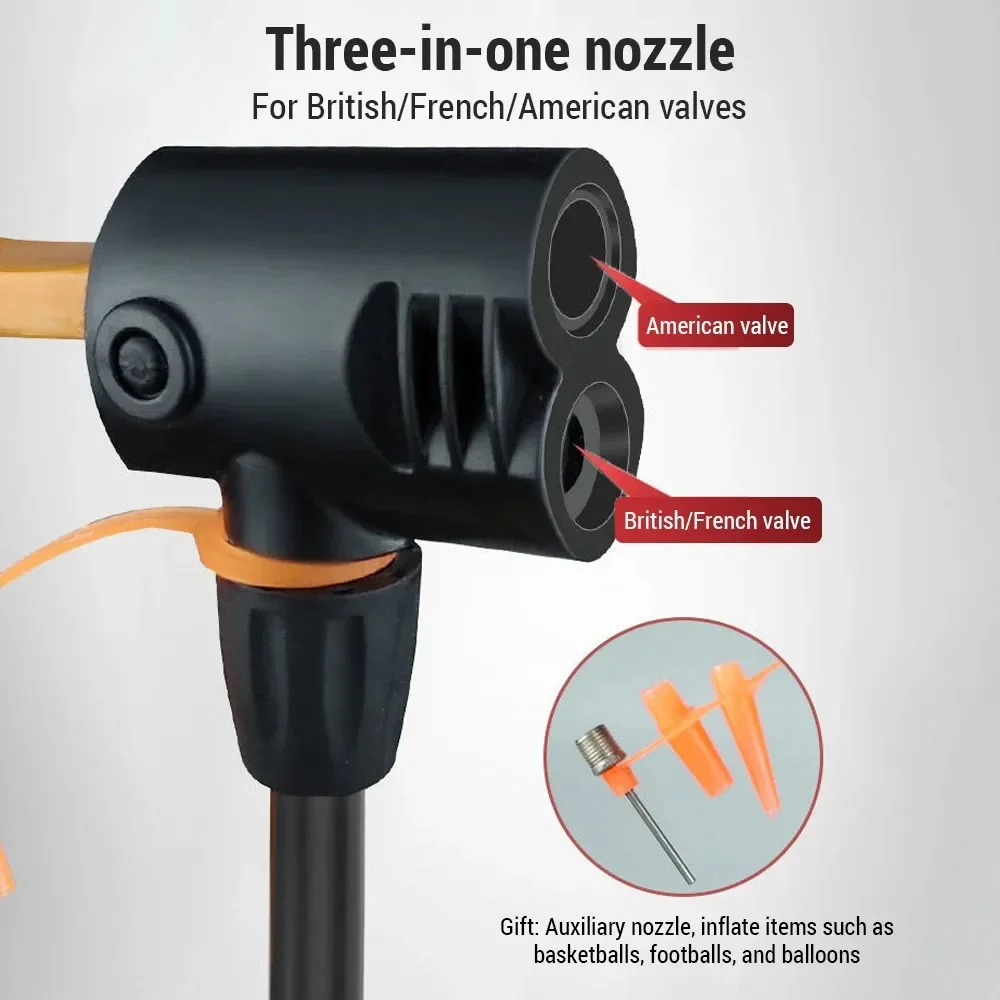 Bike Pump with Gauge Multi-functional Inflator for Bicycles and Cars 160PSI with High-Pressure Gauge and 3-in-1 Nozzle Air Pump image 4