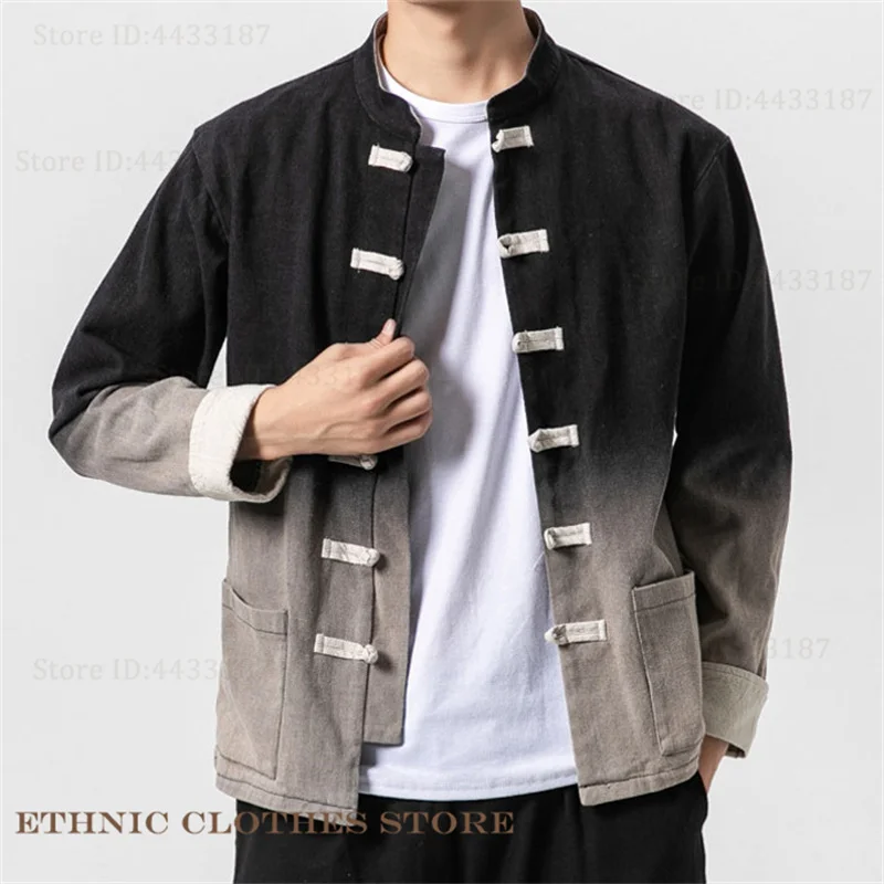 

Plus Size Chinese Style Male Jacket Tang Suit Tops Fashion Harajuku Gradient Coat Hanfu Outwear Spring Autumn Cardigan 3XL - 5XL