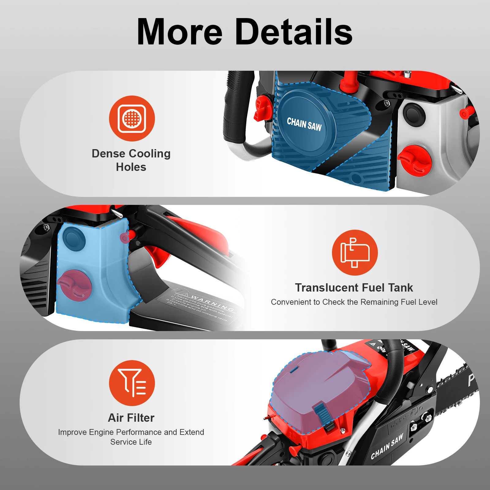 2000W Gasoline Chainsaw, 58cc Handheld Petrol Chain Saws 2-Stroke, 20 Inch Gasoline Chainsaw for Farm Ranch Forest Cutting Use