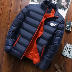 Men's casual waterproof jacket monochrome warm zippered large size autumn winter