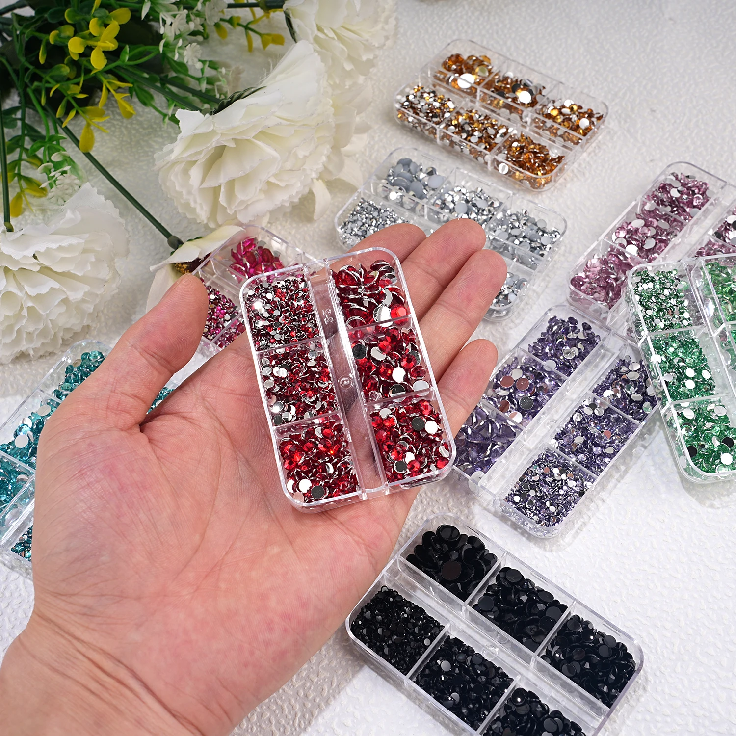 6-grid/box 2-6mm mixed size resin diamond nail flat back nail accessories nail rhinestones DIY decoration