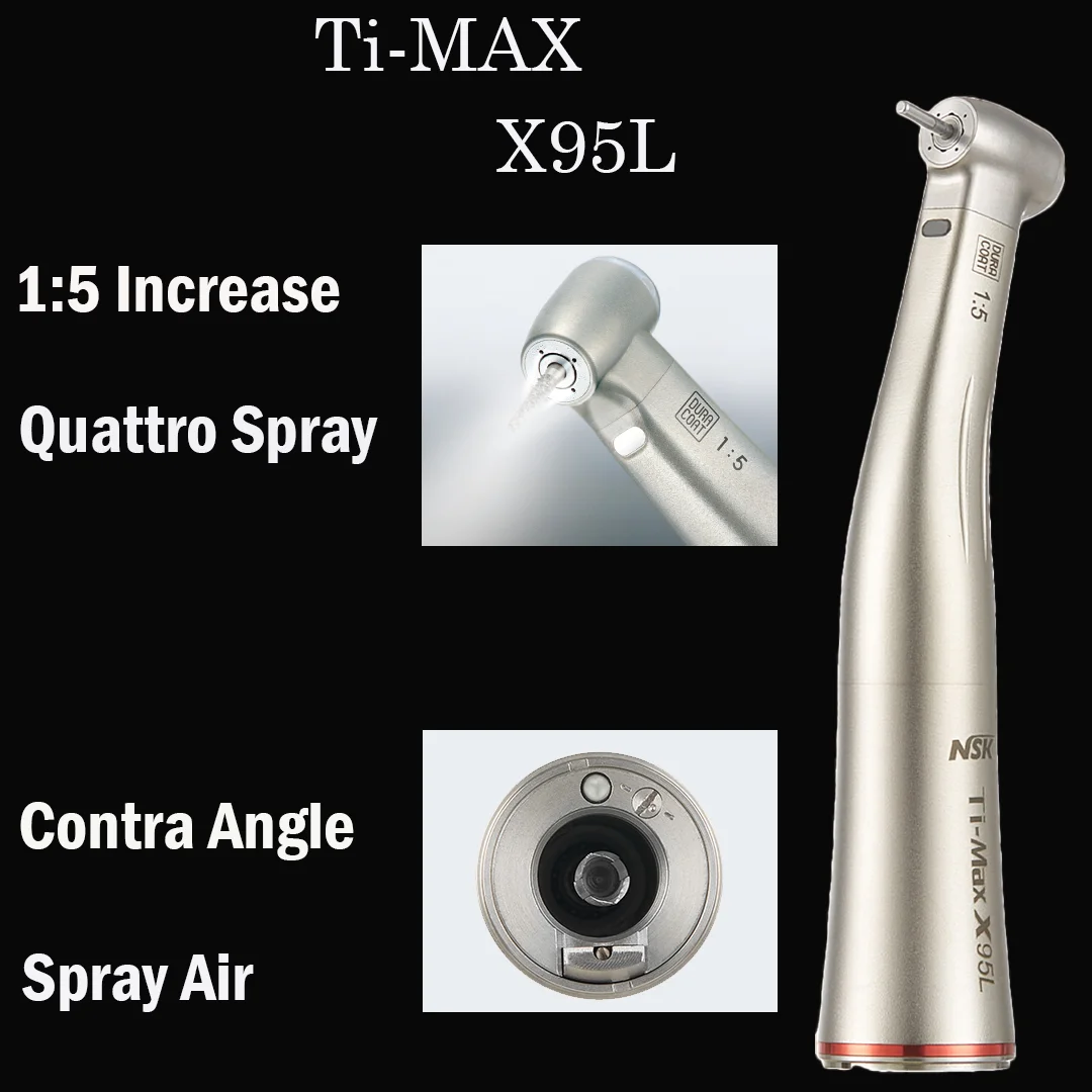 NSK Ti-Max X95L contraangulo Dental 1:5 Increasing Speed Handpiece Against Contra Angle LED Quattro Spray Red Rings pens Ce