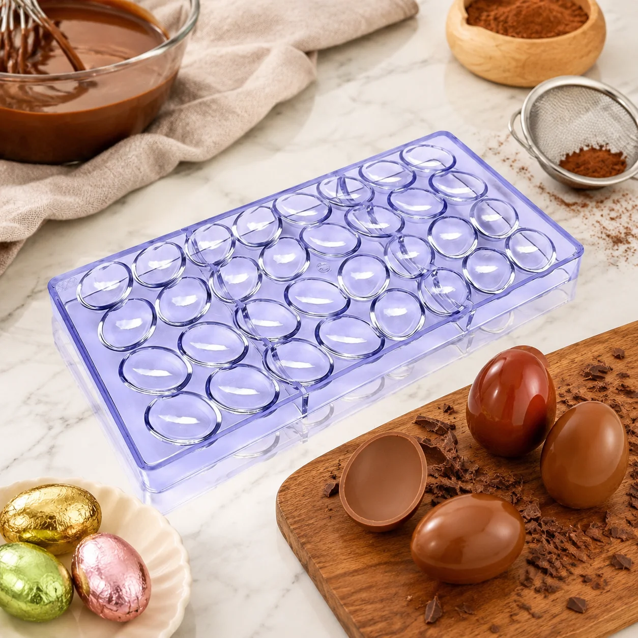 Polycarbonate Chocolate Mold, Egg Oval Shape Candy Mould, Mini Easter Egg Bonbon Chocolate Mold for Homemade Confectionery