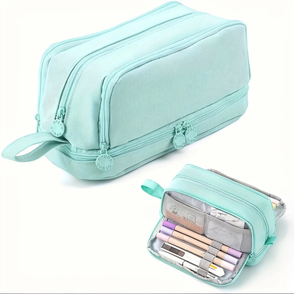 Large Capacity Pencil Storage Case Portable Stationery Organizer Bag Nylon Multi Layer Pouch For School Office Work