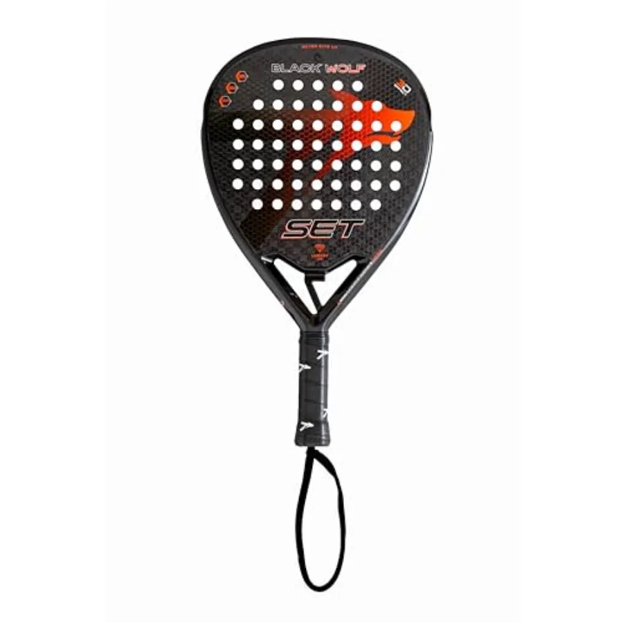 SET Black Wolf Padel Racket for competitive play, carbon fiber construction, matte black finish, lightweight and aerodynamic de