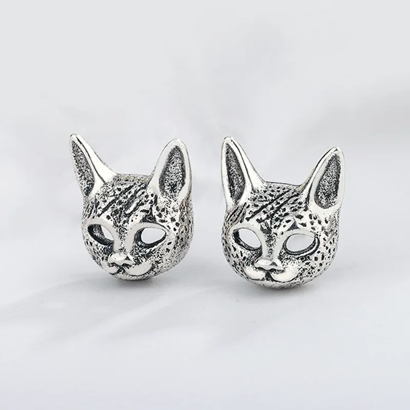 High Quality Retro 925 Silver Needle Sweet Sphinx Civet Cat Animal Ladies Stud Earrings Jewelry Accessories For Women No Fade