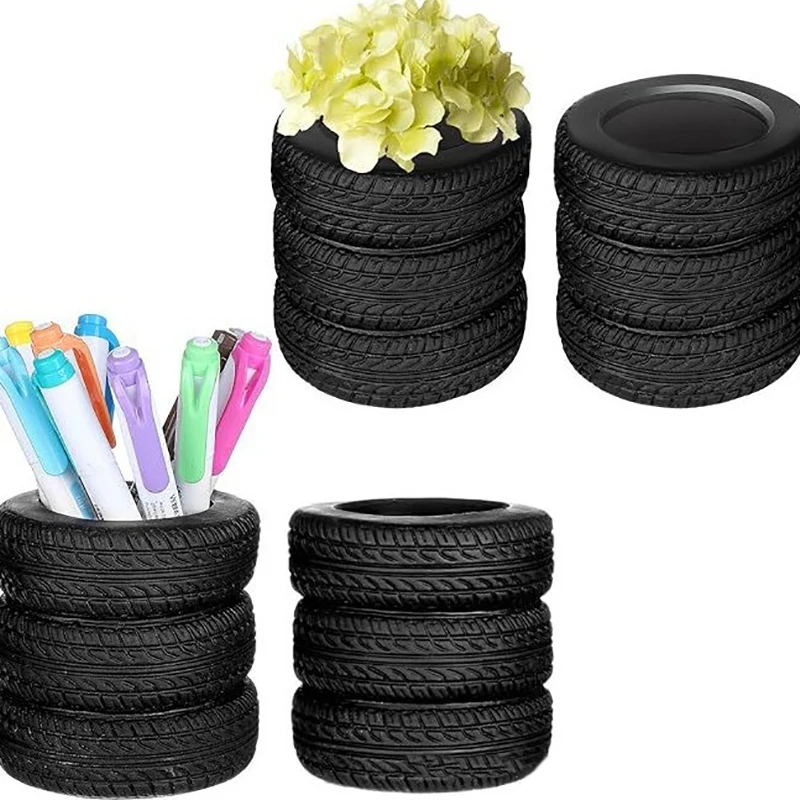 Pen Holder Tire Pen Container Car Tire Shaped High Capacity Pen Storage Container Novelty Desk Organizer Office Supplies