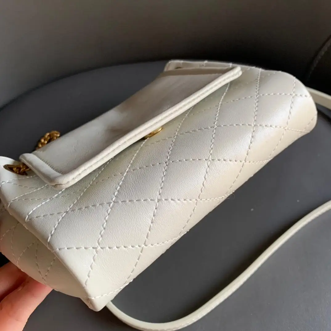 White Quilted Flap Chain Bag Women Small Crossbody Bag Soft Leather Solid Color Minimalist Casual Shoulder Handbag