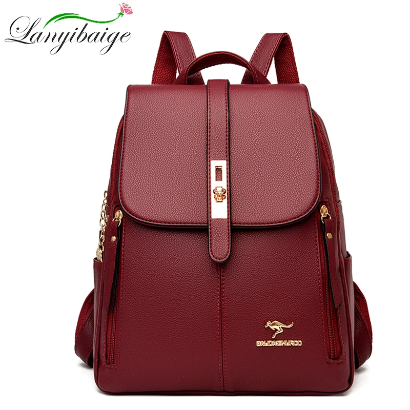 Winter 2022 New Women Leather Backpacks Fashion Shoulder Bags Female Backpack Ladies Travel Backpack School Bags For Girls