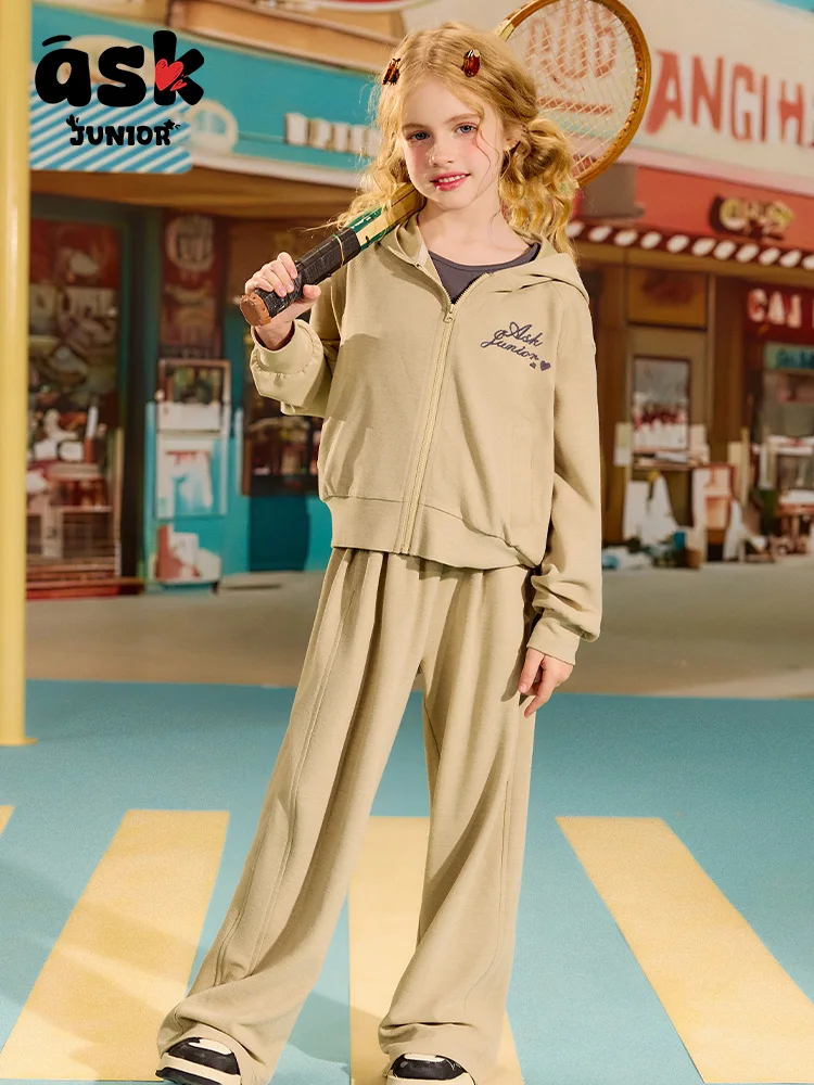 [بدلة أطفال] سترة صوفية ربيعية مقاومة للرياح للأطفال سراويل مستقيمة بنطلون قطعتين للفتيات