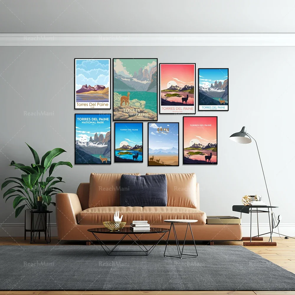Minimalist Art Poster - Torres Del Paine National Park Travel Impression Chile Vintage Design Wall Art Poster