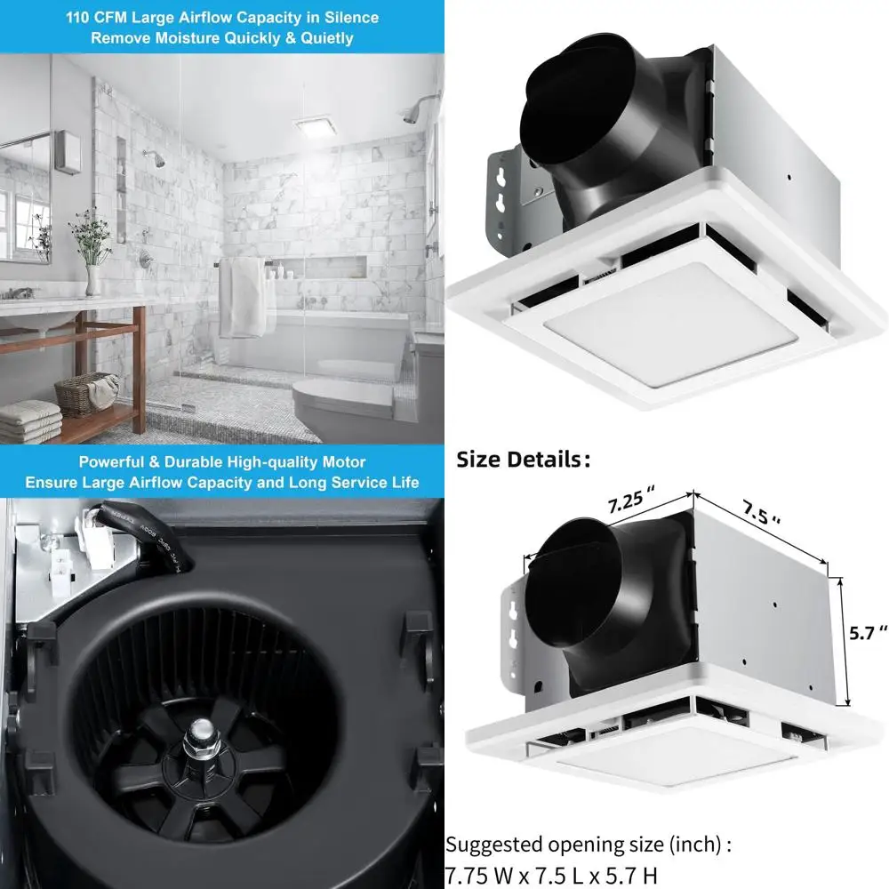 

Energy-Efficient 110 CM Ceiling Mount Bathroom Light & Ventilation System, Quiet Operation, 800 Lumens, 6500K, Easy Install