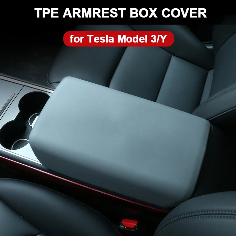 Car Armrest Box Cover For Tesla Model 3 Y 2023 Center Console Panel Protector Pad Soft TPE Cover Auto Decor Interior Accessories