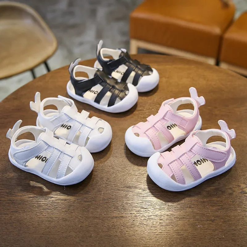 Cut-outs Newborn Shoes Toddler Girl Sandals 2024 Summer Baby Cirb Shoes Boy Black White Pink Cute Baby Girl Bunny Sandals E02221