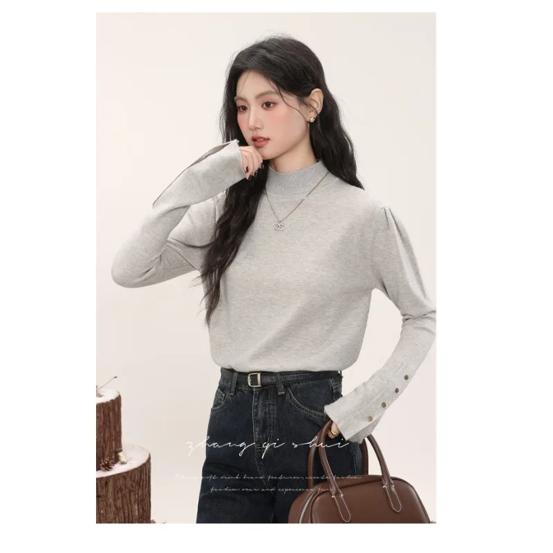 Осенне-зимний полуводолазка, однотонный нижний свитер, женский повседневный модный топ с бисером