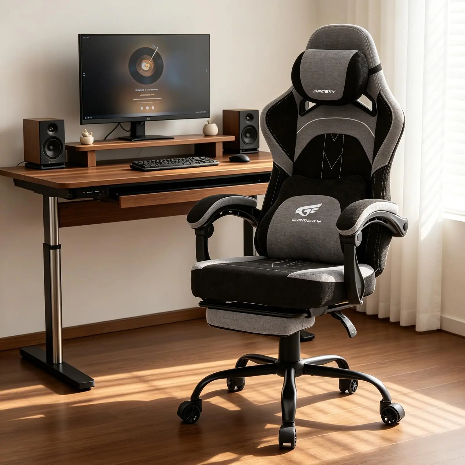 Ergonomic Gaming Chair with Gel Cushion, Black Grey
