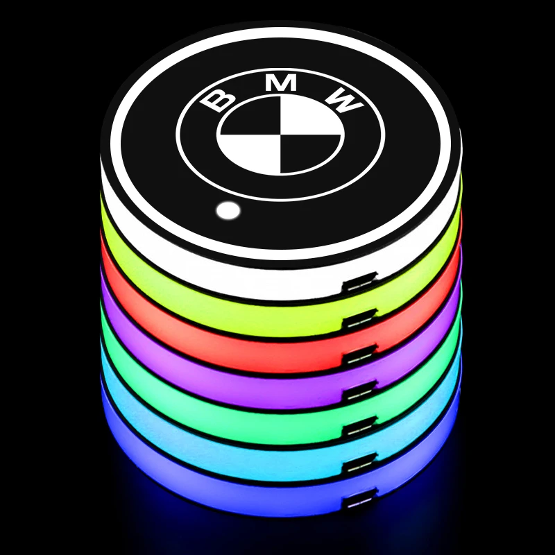 1/2pcs LED Car Light Logo Drink Holder USB Rechargeable Luminous Coasters For BMW M M2 E30 E39 E46 E53 E60 G30 F10 F11 E53 E60