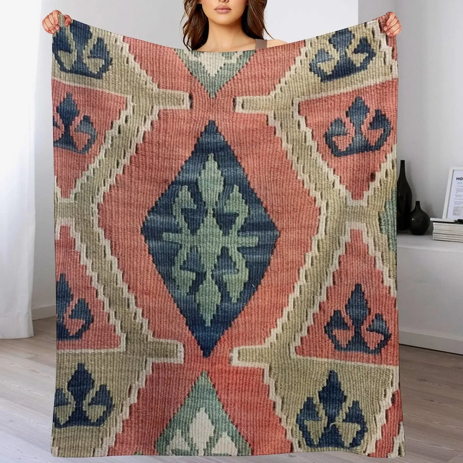 Decorative Kilim, Navaho Weave, Woven Textile Throw Blanket Soft Bedroom Blanket for Night Sleeping