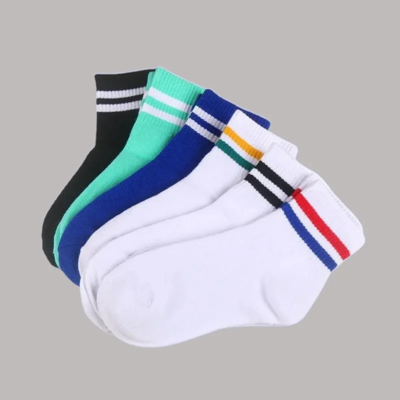 5/10 Pairs Couple Sports Leisure Breathable Cotton Socks Autumn and Winter Solid Color Two-Bar Middle-Tube Socks 2024 New Socks