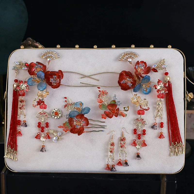 2025 สีแดงสไตล์ใหม่ Xiuhe Headdress จีนเจ้าสาวเคลือบพู่ Xiuhe เสื้อผ้าและชุดแต่งงานชุดอุปกรณ์เสริมผม