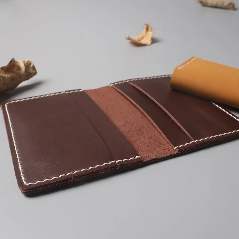 Genuine Leather Card Wallet Men Handmade Vintage Cowhide Credit Card Holder Purse Casual Male Small Wallet Mini Clutch