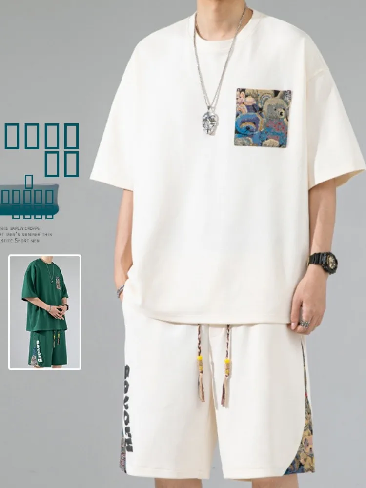 

Комплект молодежных футболок с коротким рукавом, новинка 2024 года, летняя повседневная спортивная мужская модная одежда в стиле ретро, одинаковый комплект, наряд для мальчиков-подростков