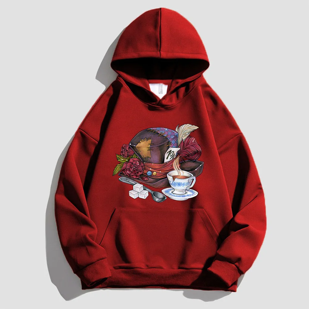 Men's and Women's Cotton Plush Sweatshirt Alice in Wonderland Mad Hatter Teacup Graphic Print Christmas Party Hoodie Y2k