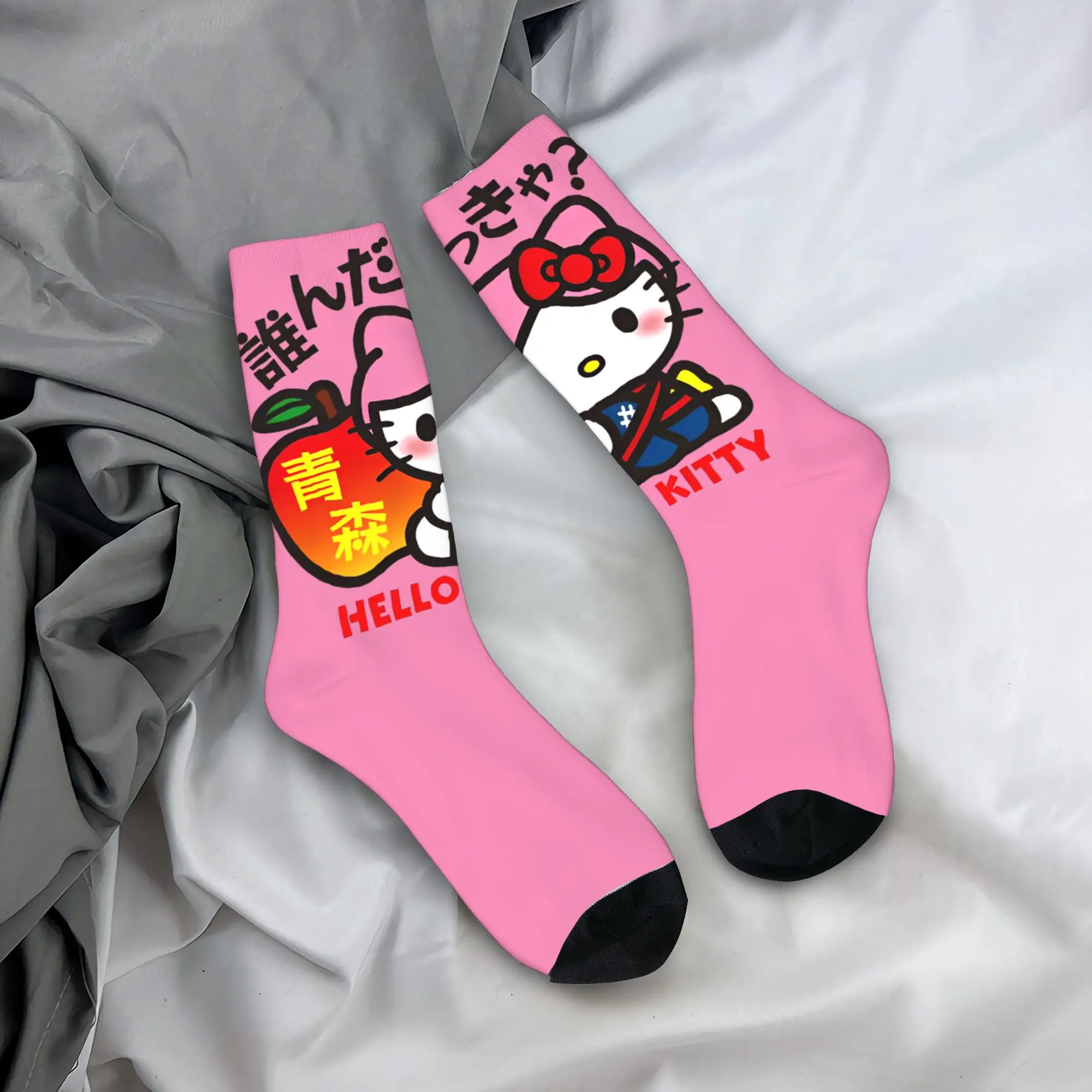 

Носки Hello Kitty Fruit Aomori Apple, осенние чулки, мужские качественные носки в стиле Харадзюку, спортивные противоскользящие носки для бега с графикой