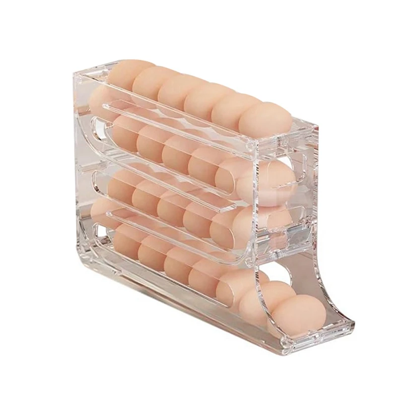 Hot SV-2Pcs 4 Tiers Egg Holder For Fridge, Automatic Scrolling Dispenser Egg Rack Holder, Storage 30 Egg For Fridge, Kitchen