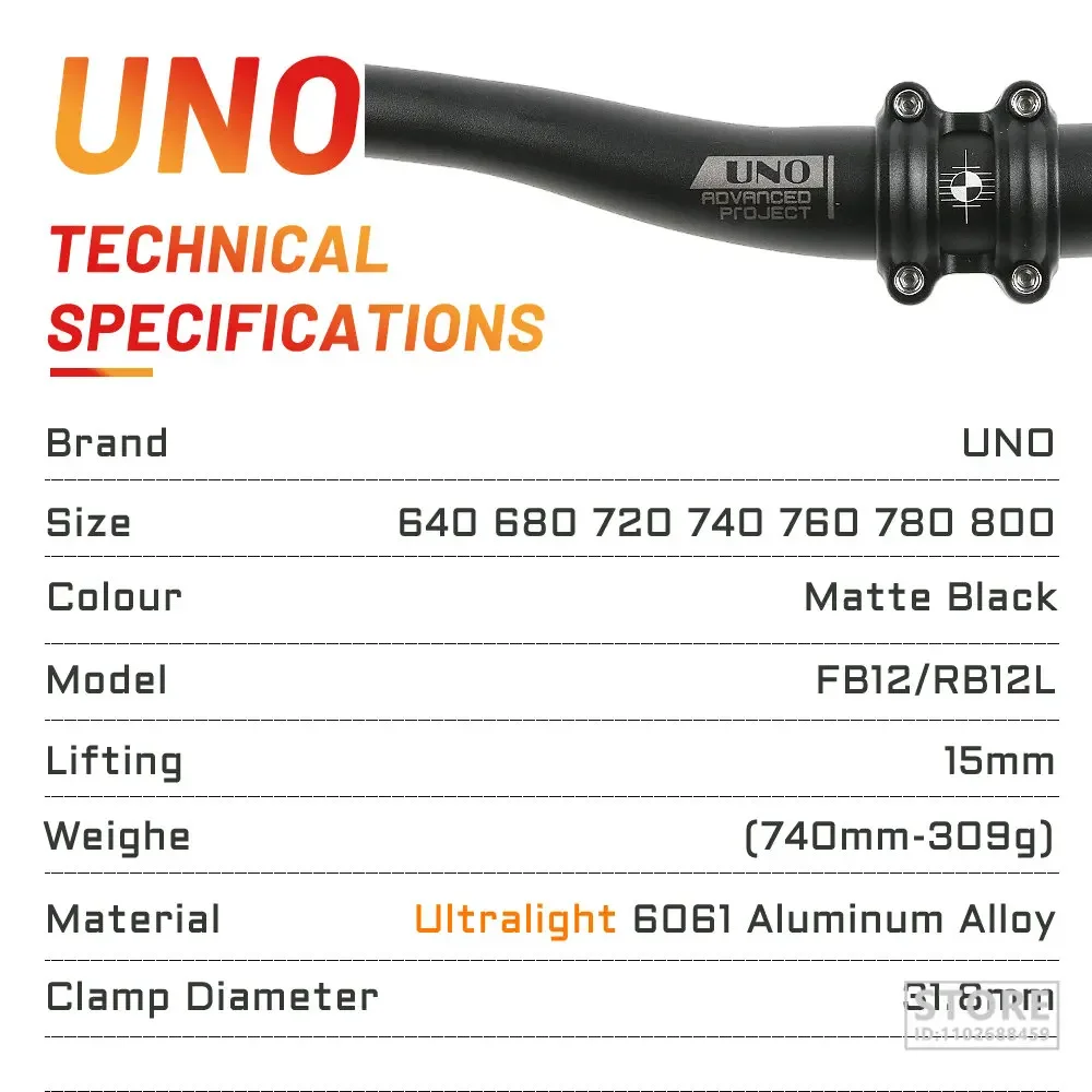 UNO Bicycle Rise Handle Bar MTB Flat Bike Handlebar 31.8   620 640 680 720 740 760 780 800mm Alu  Parts