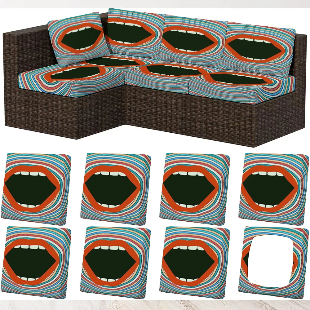 Summer Outdoor Sofa Cover with Unique Mouth Pattern Print, Elastic Milk Silk Fabric, All - Season Universal